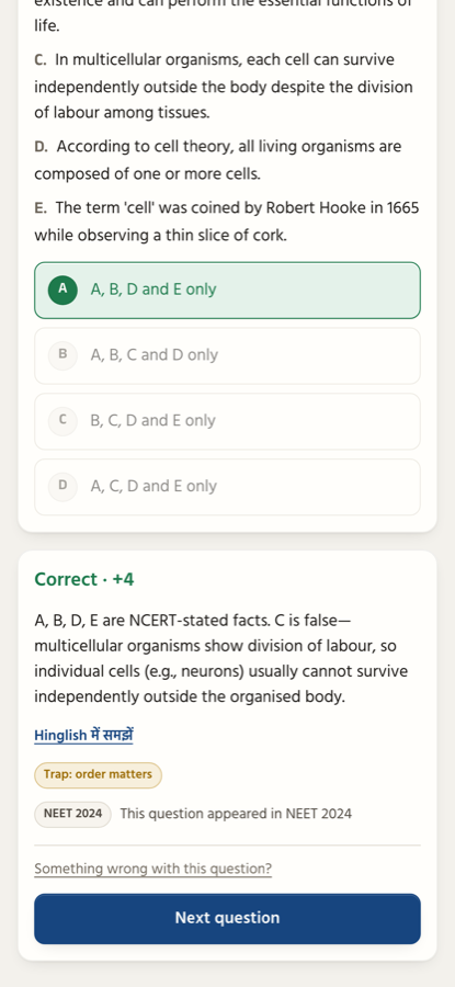 An explanation: the verdict, why the wrong options are wrong, and the NEET year the question came from